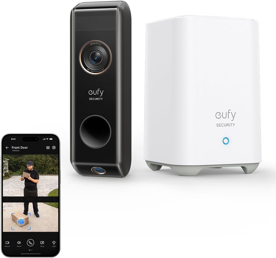 Video Doorbell S330 (Battery-Powered) with Homebase+Add-on Chime for S220/S330,Dual Motion Detection, Package Detection, 2K HD, No Monthly Fee, 16GB Local Storage