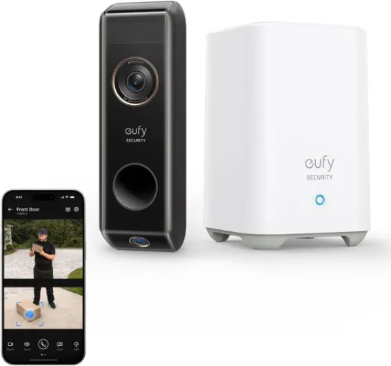 Video Doorbell S330 (Battery-Powered) with Homebase+Add-on Chime for S220/S330,Dual Motion Detection, Package Detection, 2K HD, No Monthly Fee, 16GB Local Storage