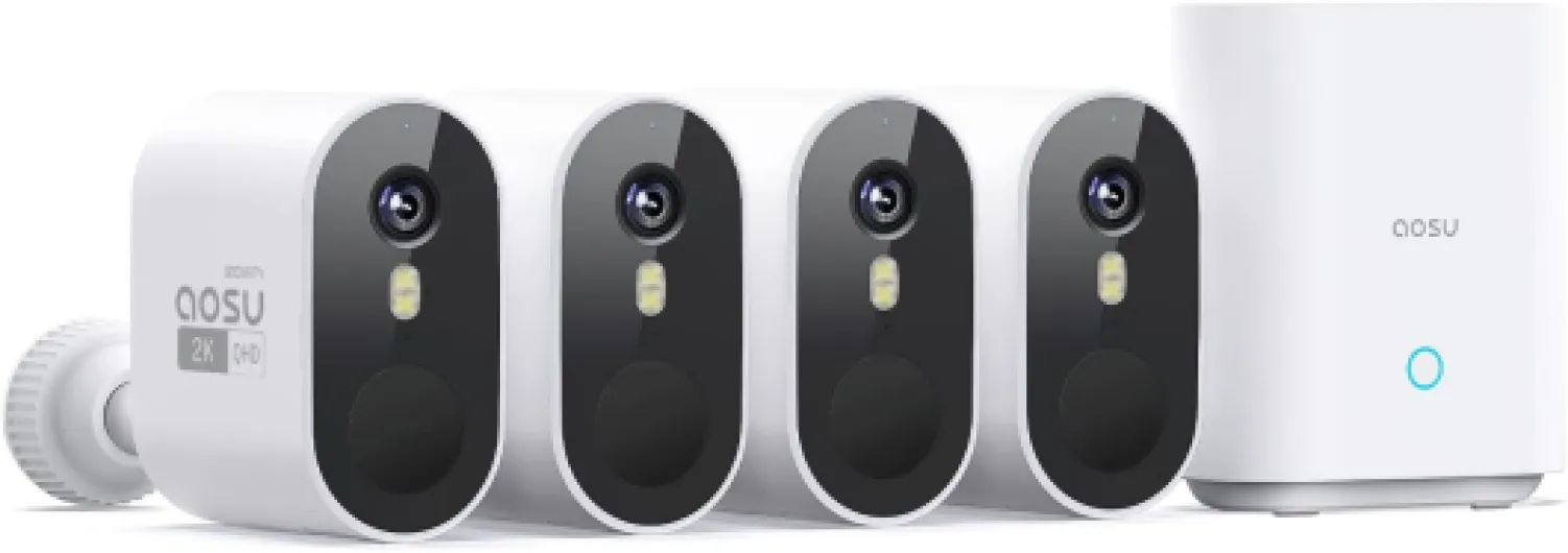 Security Cameras Outdoor Wireless, 4-Cam-Kit, 166° Ultra-Wide-Angle, Battery Powered, No Subscription, Home Security Cameras System with 2K Color Night Vision, Spotlight, Easy Setup, Motion Alert