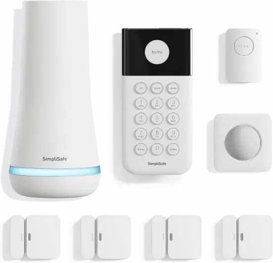 8 Piece Wireless Home Security System - Optional 24/7 Professional Monitoring - No Contract - Compatible with Alexa and Google Assistant , White