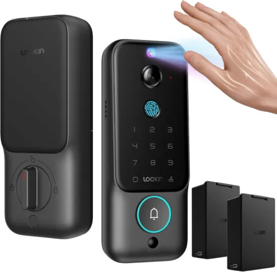 Veno Plus Smart Lock with Dual Swappable Batteries, 6-Month Power, 2K 180° Camera & Video Doorbell, Palm Vein/Fingerprint Entry, Built-in WiFi, App Control, No Subscription Dual Batteries Palm Vein+8G Local Storage Black