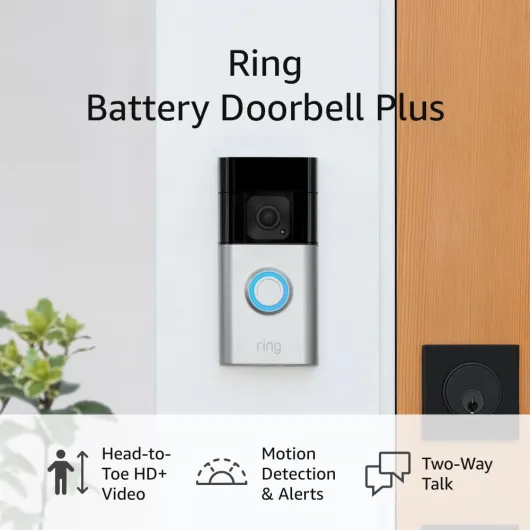Battery Doorbell Plus (newest model), Home or business security, Head-to-Toe HD+ Video, motion detection & alerts, and Two-Way Talk 1 doorbell Doorbell only
