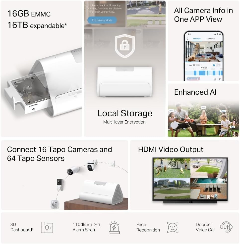H500 Smart IoT Hub with Chime, Face Recognition, 16GB Local Storage, No Monthly Fee, 3D Dashboard, Enhanced Al Detection with Live View, Supports Matter, Smart Alarm and Doorbell,Up to 64 Devices