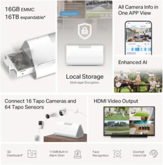 H500 Smart IoT Hub with Chime, Face Recognition, 16GB Local Storage, No Monthly Fee, 3D Dashboard, Enhanced Al Detection with Live View, Supports Matter, Smart Alarm and Doorbell,Up to 64 Devices