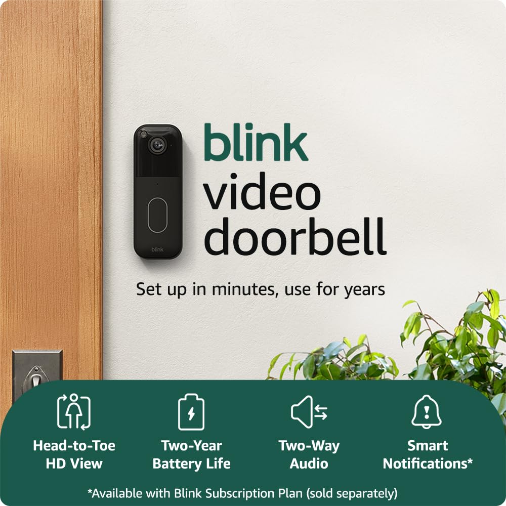 Video Doorbell System (newest gen) - Head-to-toe HD view, two-year battery life, simple setup, IP-65 - Works with Alexa - Sync Module Core included – (Black) - newest gen Black 1.Without Subscription Doorbell + Sync Module