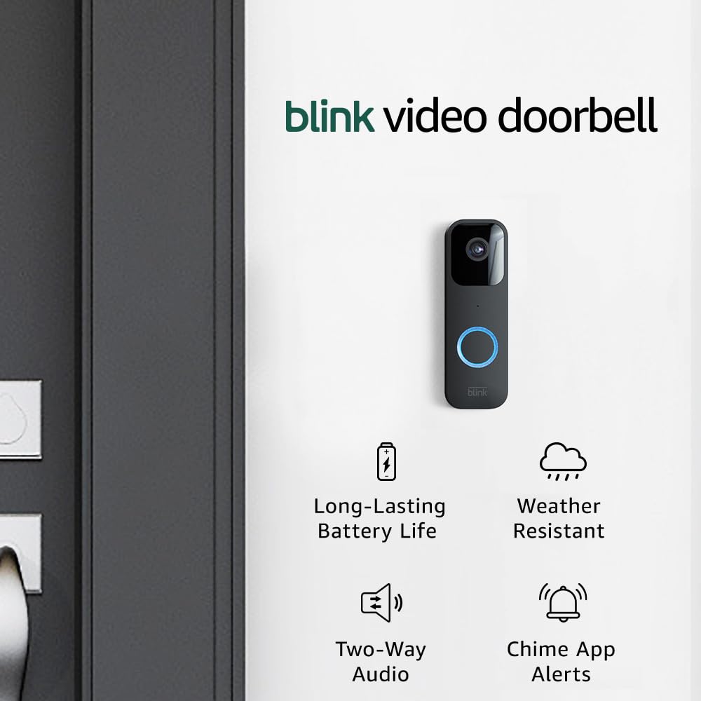 Video Doorbell - Two-way audio, HD video, long-lasting battery life, motion detection, chime app alerts, Works with Alexa (Black) Black Add-on Doorbell