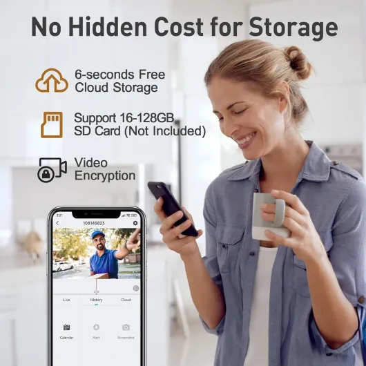 Wireless Video Doorbell No Subscription-2K HD Security Doorbell Camera Wireless-Local/Cloud Storage with Multi-angle Bracket, 2.4GHz Wi-Fi, Works with Alexa and Google Home