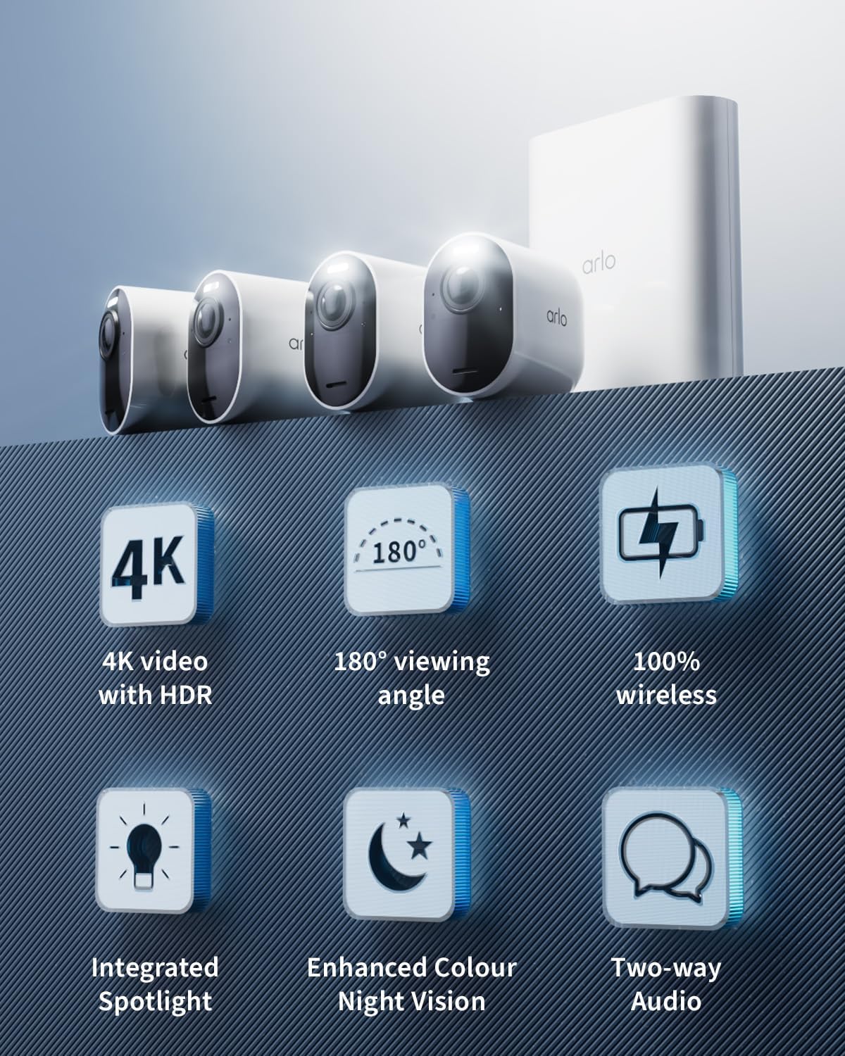 Arlo Ultra 2 4K Security Camera Outdoor and FHD Video Doorbell Wireless, 4K UHD, Wireless CCTV, Night Vision, Spotlight, 2-Way Audio, 4 Camera Kit with Doorbell Cam, Free Trial of Arlo Secure, White White 4 Cameras Ultra 2 with Video Doorbell