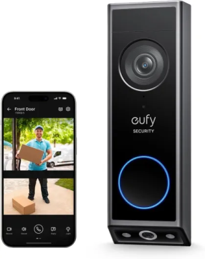Video Doorbell E340 Dual Cameras with Smart Display E10,Delivery Guard 2K Full HD Wireless Video Doorbell Camera, Wired or Battery Powered,Colour Night Vision,No Monthly Fee