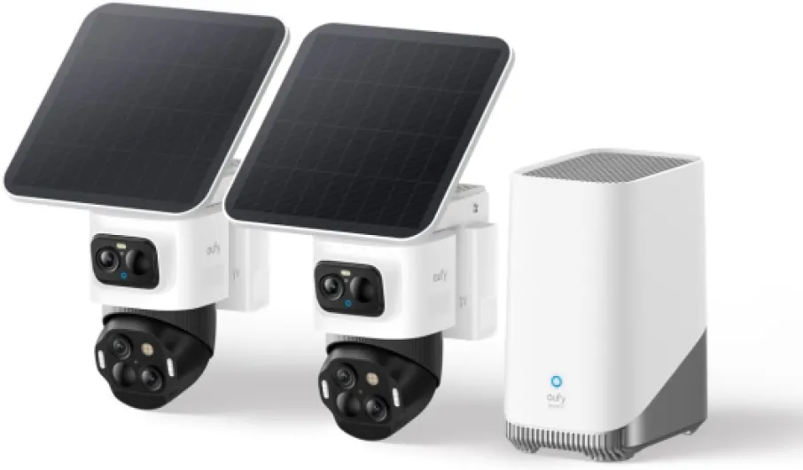 EufyCam S4 2-Cam Kit, Video Doorbell E340 Dual Cameras,Solar Security Camera Wireless Outdoor, Triple-Lens Bullet-PTZ Cam,360° Pan and Tilt, Auto Track, Expandable Storage