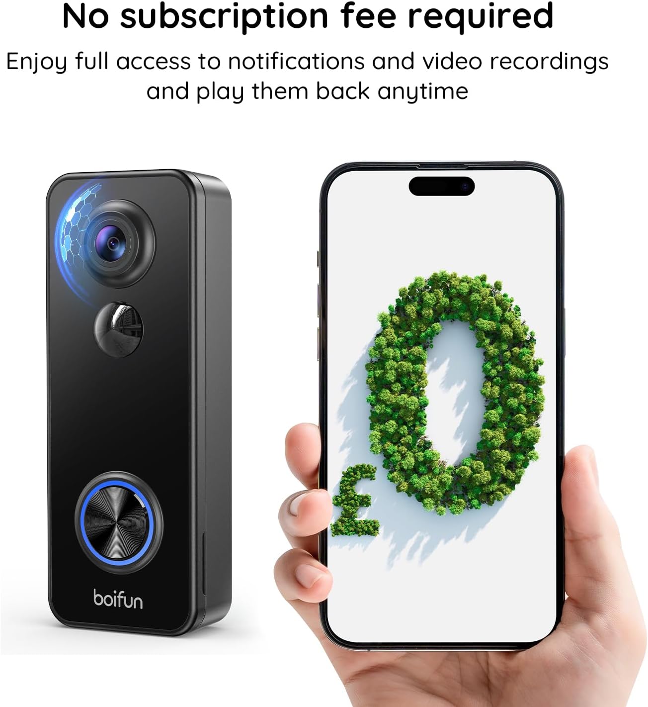 2K Video Doorbell Camera Wireless No Monthly Fee, Head-To-Toe View, Easy to Install, PIR Motion Detection, 2 Way Audio, SD Card & Cloud, Night Vision, 2.4GHz, Alexa Black