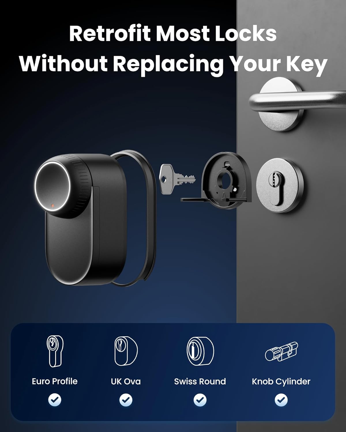 WiFi Smart Lock Ultra with Keypad Vision Pro, 3D Face & Palm Vein Recognition, Contactless Unlock, Fits Euro Profile Cylinder, Supports Matter, Alexa, Google, IFTTT
