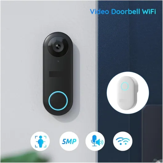 ThikK Video Doorbell WIFI Smart 2K 5MP Person Detection 24/7 Record Built Speaker Waterproof 2.4/5GHz WiFi Doorbell With Chime(A/U) A/U Wifi Doorbell Chime