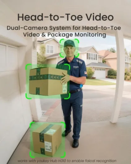 Dual-cam Video Doorbell–See Visitor & Package at Once, No Monthly Fee, 2K Battery Doorbell with Package Detection, 5Ghz WiFi, Built-in 8GB Storage, Works with Alexa & Google Home,Chime Included Black