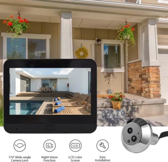 2.4G WiFi Video Doorbell for Apartment Peephole Camera 4.3-inch Display Tuya APP 1080P 120 Degree Visible Night with Automatic Sensing Motion Detection Surveillance Intercom Doorbell Black