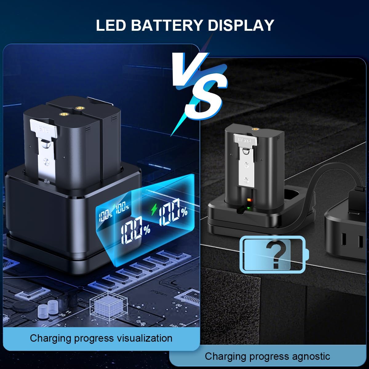 Quick Release Battery for Ring - 2 Pack with LED Charger Station,3.65V 6040mAh Rechargeable Battery, for Ring Doorbell Camera 2/3/3+/4,Spotlight Camera and Stick Up Cam(with LED digital display)
