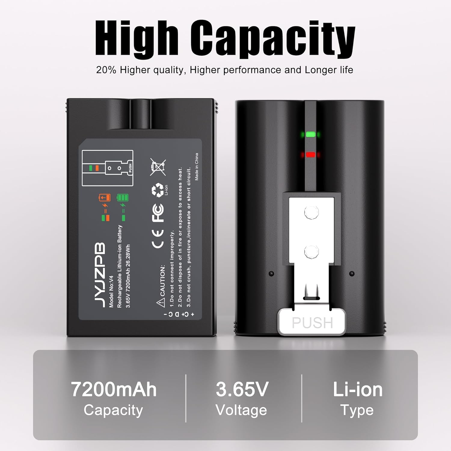 7200mAh JYJZPB Quick Release Battery for Ring, 3.65V Replacement Battery for Ring Doorbell Camera 2/3/3+/4, Stick Up Cam 2nd Gen & Stick Up Cam 3rd Gen, Spotlight Camcorder - 2 Pack+Charger Station