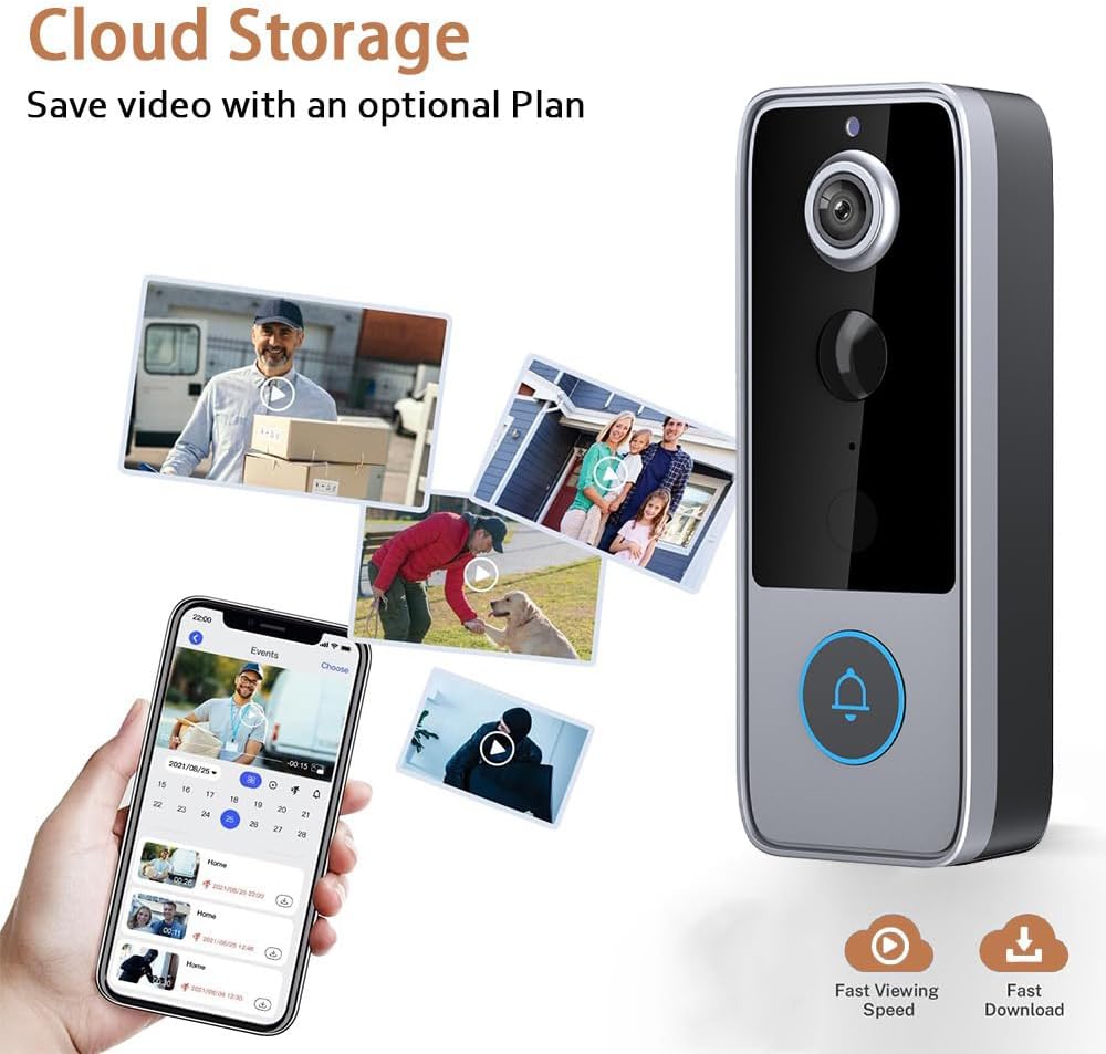 Purepeeki Camera Doorbell, Wireless Video Doorbell with HD Camera, Motion Detection & Two-Way Audio, Smart Doorbell Camera for Home Security, Easy Installation