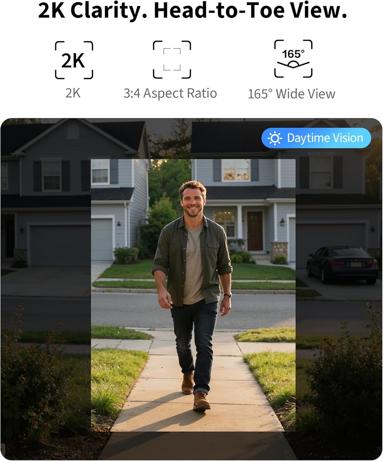 Doorbell Camera G400 with Chime, Wired/PoE, HomeKit Secure Video, 2K HD Head-to-toe View, 2-Way Audio, 2.4/5GHz Wi-Fi 6, Supports Alexa/Google/SmartThings, Local Detection & 24/7 Recording, IP65