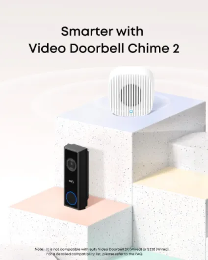 Eufy Video Doorbell Camera Wireless C30 with Chime 2, Live Video Calls, 2K FHD, 10 Bell Sounds, Bluetooth Auto-Pairing, Battery Powered, Easy Installation, HomeBase S380 Compatible, No Monthly Fee Black+white