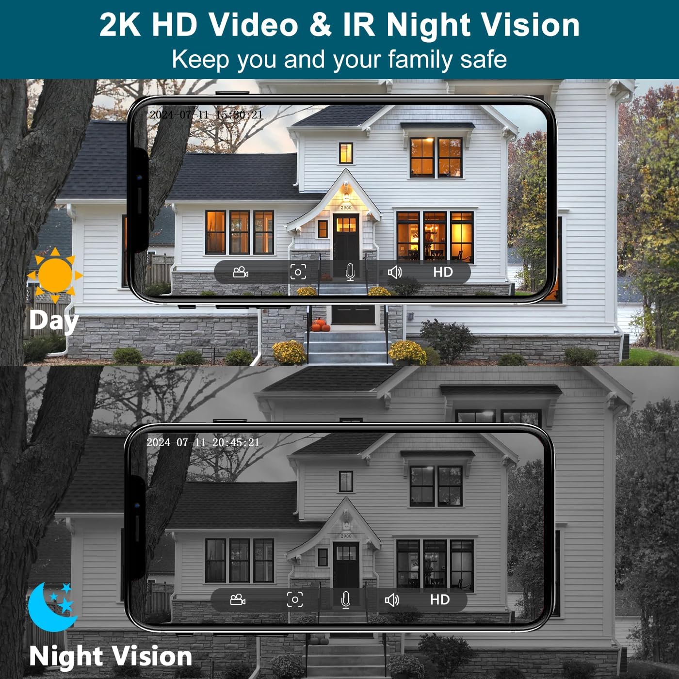 Wireless Video Doorbell Camera with Chime 2K HD Smart Video WiFi Door Bells with Camera PIR Motion Detection Night Vision 2-Way Audio Battery Powered Work with Alexa Support SD Card & Cloud Storage