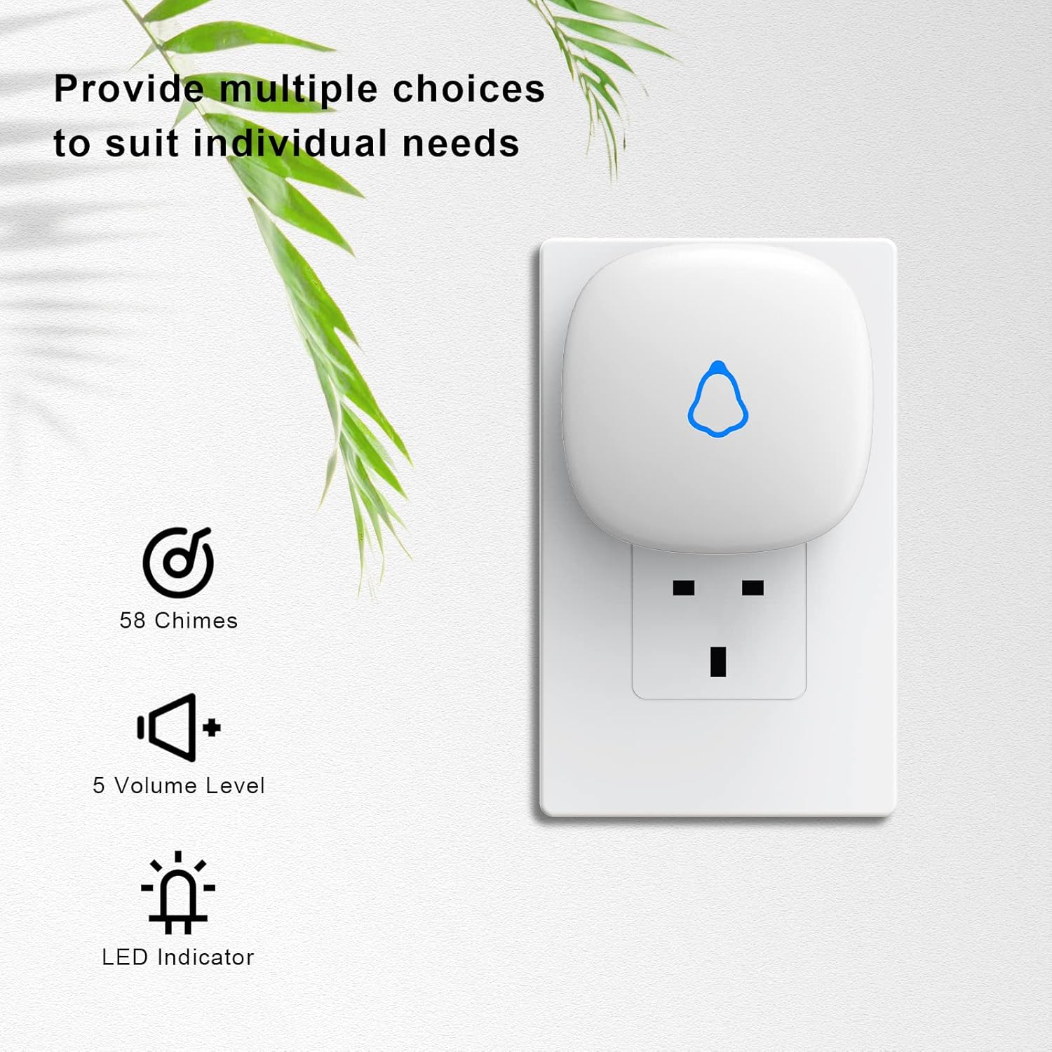 Wireless Doorbell, Plug in Waterproof Battery Operated Cordless Electric Door Bells at 1,000 Feet Long Range Chimes Volume Adjustable 120 DB Loud for Deaf Easy Install for Home, School, Office White