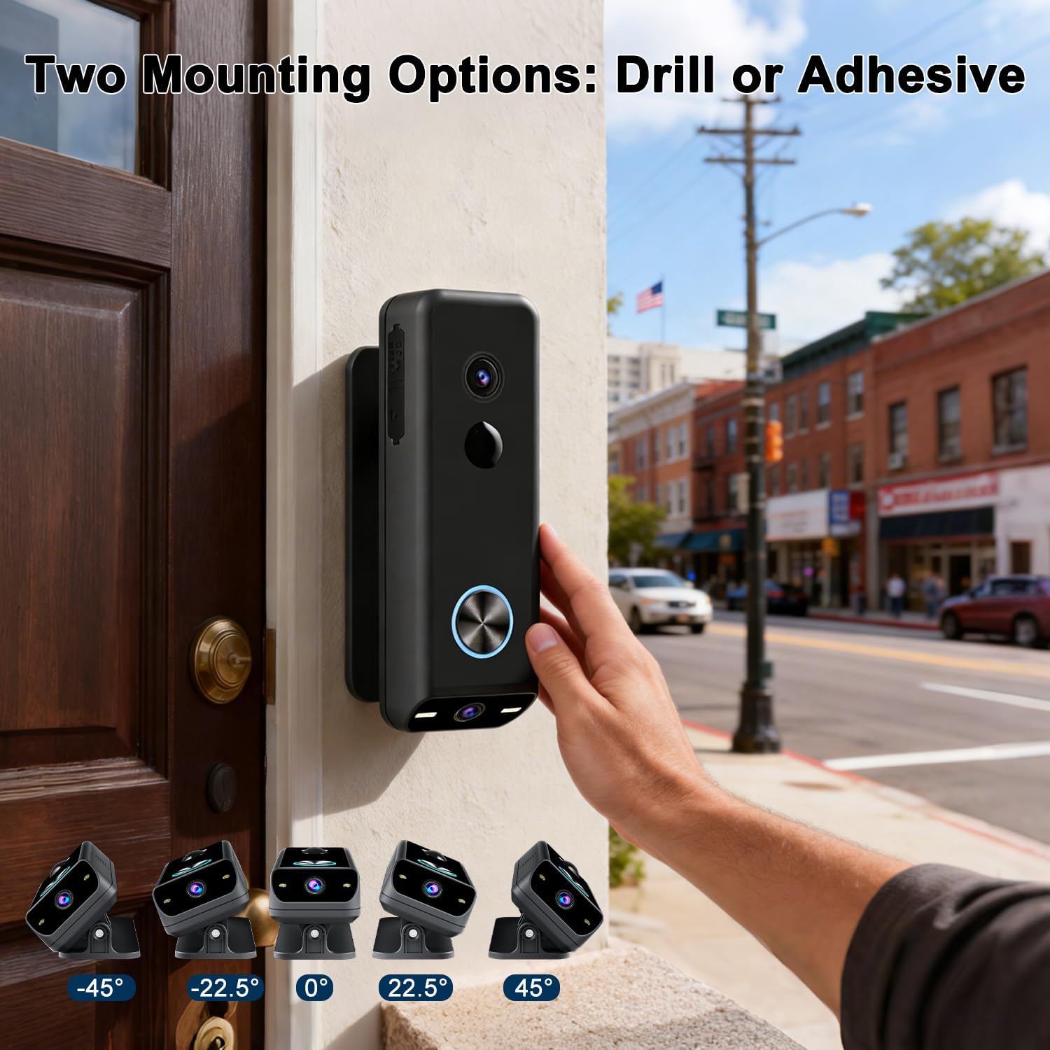 Video Doorbell Wireless Dual Camera with 2K HD Security Door Bells Cameras, Motion Detection, Wired or Battery Powered, Night Vision, 2-Way Audio, SD Card&Cloud Storage, 2.4G WiFi,Works with Alexa Black