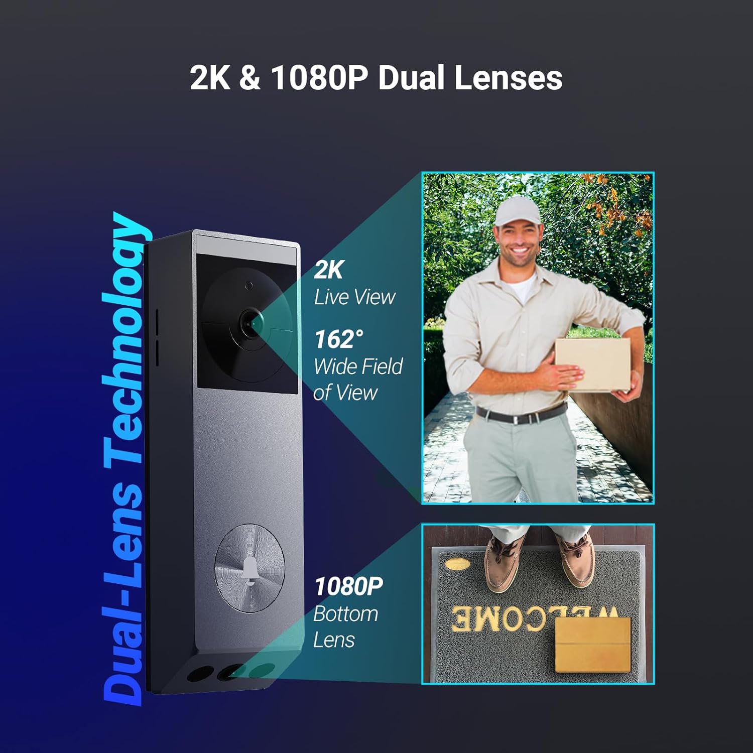 2K Dual-Lens Video Doorbell Camera with Monitor Touch Screen with Ringtone, Human/Package Detection, Solar Panel Included, Colour Night Vision, Live View Playback, 2-Way Talk (SD7 EP3X Pro Kit) EP3X Pro with screen