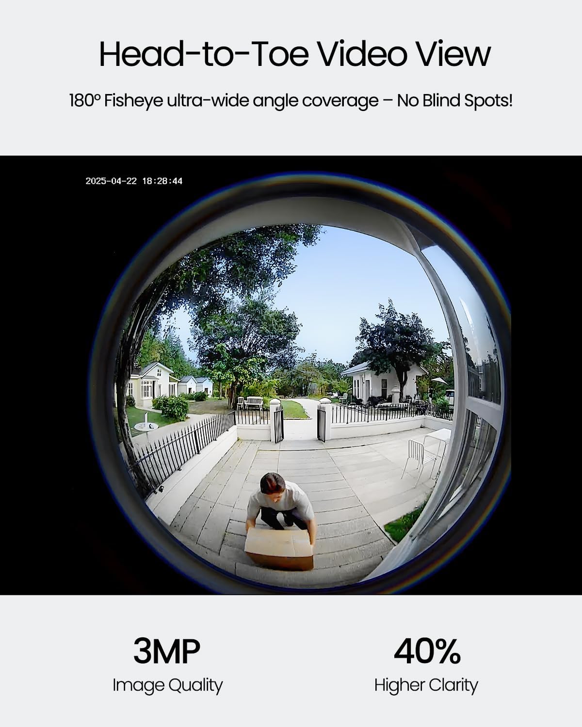 Doorbell Camera Wireless, No Monthly Fee, 180° Head to Toe View Video Doorbell Wireless, AI Motion Detection, 2-Way Talk Voice Changer, 3MP Night Vision, Only 2.4GHz WiFi, Works with Alexa White