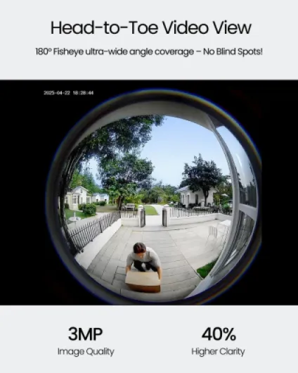Doorbell Camera Wireless, No Monthly Fee, 180° Head to Toe View Video Doorbell Wireless, AI Motion Detection, 2-Way Talk Voice Changer, 3MP Night Vision, Only 2.4GHz WiFi, Works with Alexa White