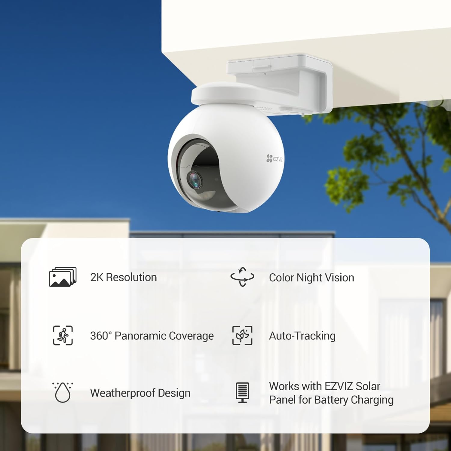 2K Battery Camera Wireless Outdoor, No Subscription, Solar Panel Compatible, Auto Tracking, Human Detection, 360° Pan Tilt, Color Night Vision, Two Way Audio, Alarm, Alexa Google Control(CB8) Cb8 Pro 2k