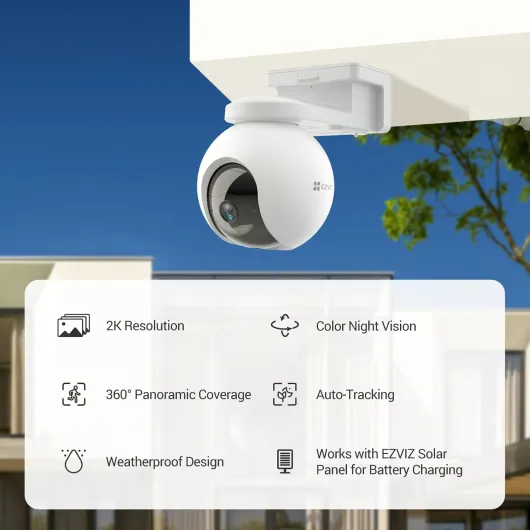 2K Battery Camera Wireless Outdoor, No Subscription, Solar Panel Compatible, Auto Tracking, Human Detection, 360° Pan Tilt, Color Night Vision, Two Way Audio, Alarm, Alexa Google Control(CB8) Cb8 Pro 2k