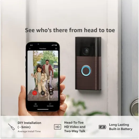 Ring Battery Video Doorbell Camera (Satin Nickel) - Wireless Smart Doorbell with HD Video - Motion Detection - Two-Way Talk - Built-in Battery - Easy 5-Min DIY Installation