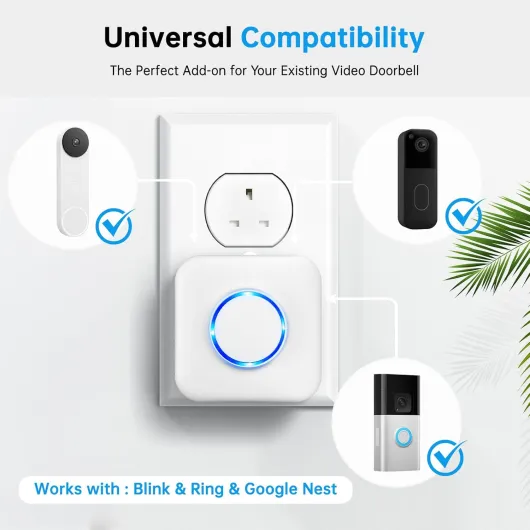 Smart Wireless Doorbell Chime, 2 Pack Doorbell Extender with Receivers - Compatible with Ring & Blink & Google Nest Video Doorbell, 2.4G WiFi, No Wiring Needed, Door Chime for Home White-2pack