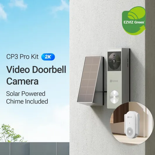 2K Solar Doorbell Camera with Chime and Solar Panel, No Monthly Fee, 8GB Local Storage, 162° Wide View, Wireless & Wired, Colour Night Vision, AI Detection, Front Door Camera (CP3 Pro Chime Kit)