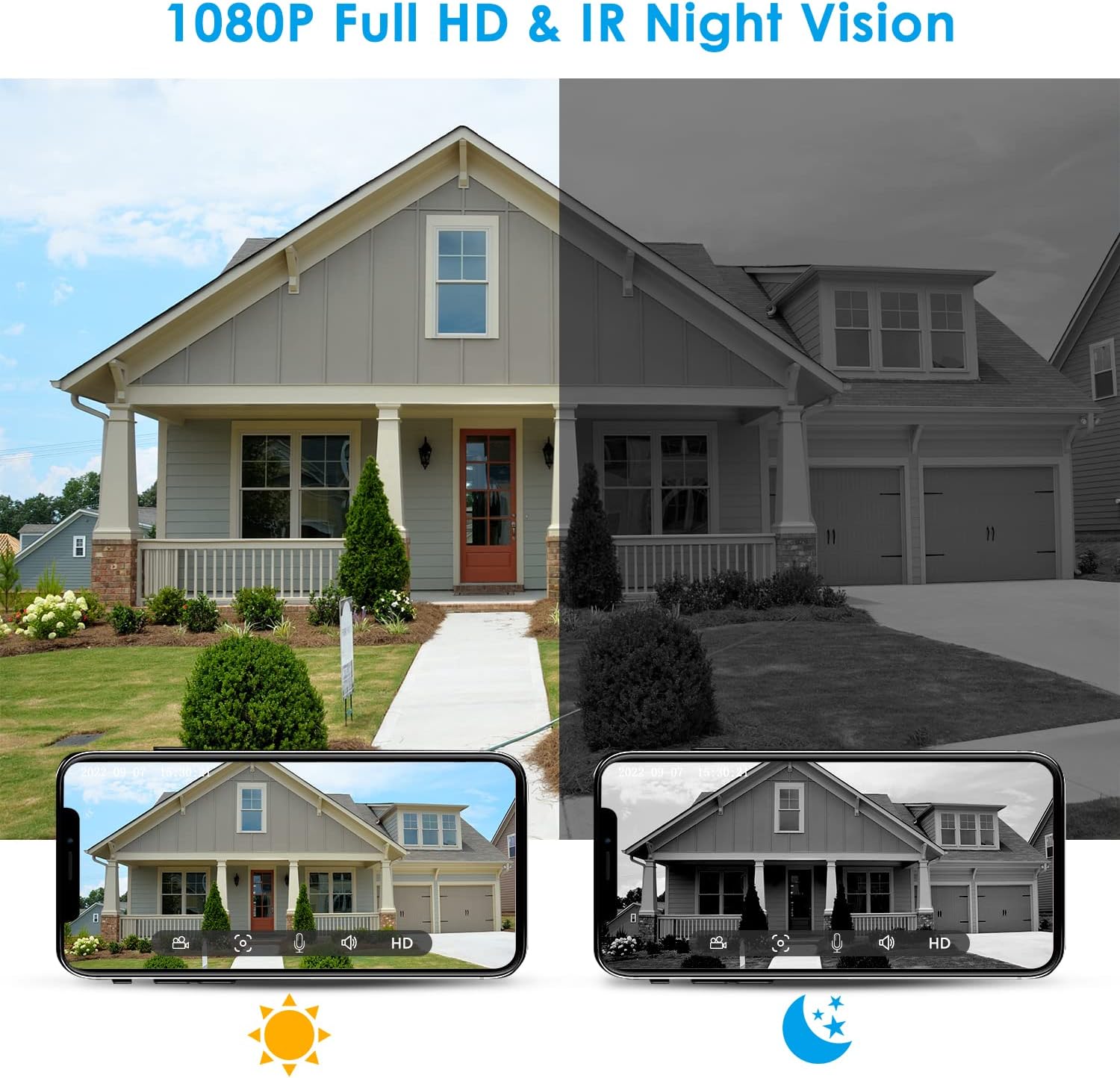 Wireless Video Doorbell Camera with Chime, Smart Video Door Bells with Camera Battery Powered, Voice Changer, PIR Motion Detection, 1080P HD, 2-Way Audio, 2.4G WiFI, Night Vision, Support memory Card