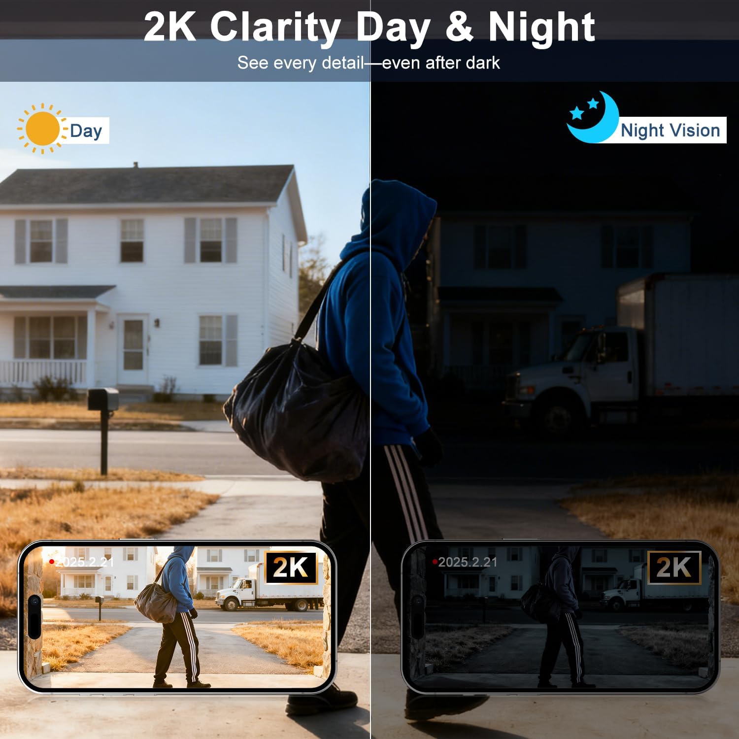 Doorbell Camera Wireless with Chime, 2K HD Safe Video Doorbell Camera, Battery Operated, PIR Motion Detection, 2-Way Audio, Night Vision, 2.4Ghz WiFi, Only Cloud Storage, Works with Alexa J11-dg