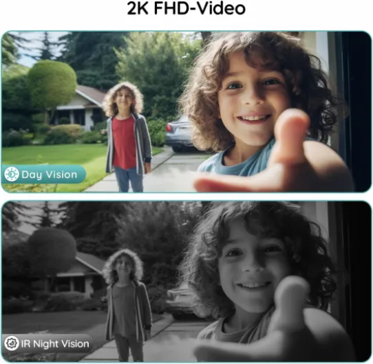 2K Video Doorbell Camera Wireless, No Monthly Fee, Motion Detection, Two-way Talk, Clear Night Vision, 5200mAh Rechargeable Battery, Works with Alexa, SD Card & Cloud Storage, 2.4Ghz 2K 3MP Video Doorbell
