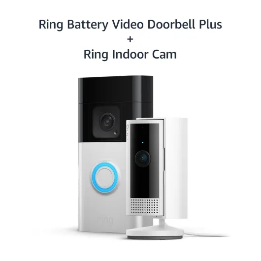 Ring Battery Video Doorbell Plus (Newest gen) + Ring Indoor Camera (2nd Gen) - Wireless Video Doorbell Camera with 1536p HD Video, Head-To-Toe View, Colour Night Vision, Wi-Fi, DIY - Easy to install