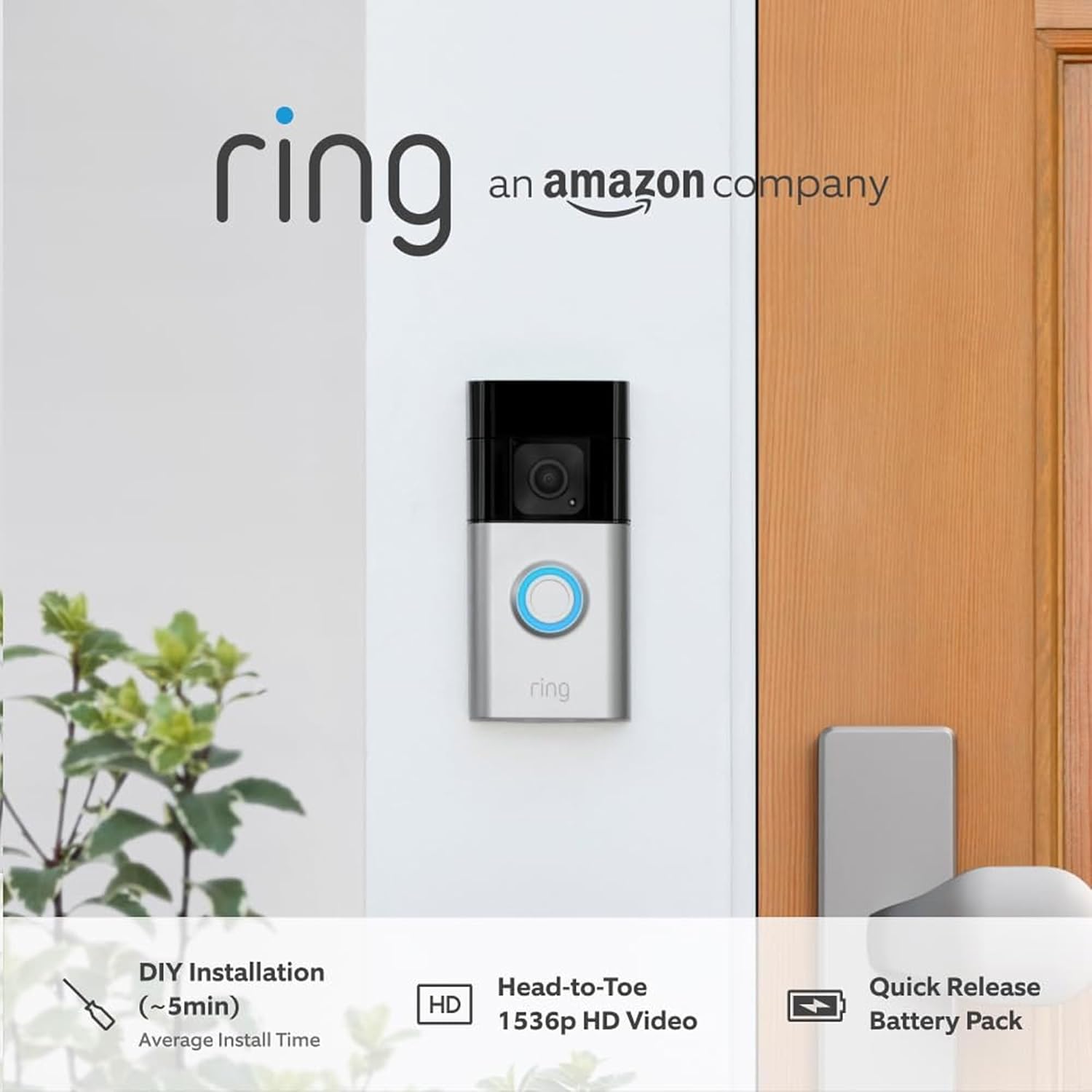 Ring Battery Video Doorbell Plus (Newest Gen) + Chime (3rd Gen) - DIY Wireless Video Doorbell Camera with 1536p HD Video, Head-To-Toe View, Quick Release Battery Pack - Easy to install (5min)