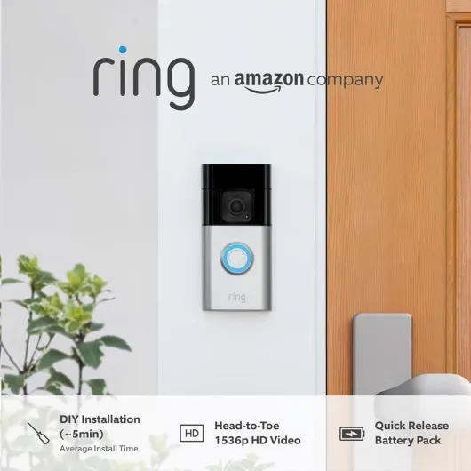 Ring Battery Video Doorbell Plus (Newest Gen) + Chime (3rd Gen) - DIY Wireless Video Doorbell Camera with 1536p HD Video, Head-To-Toe View, Quick Release Battery Pack - Easy to install (5min)