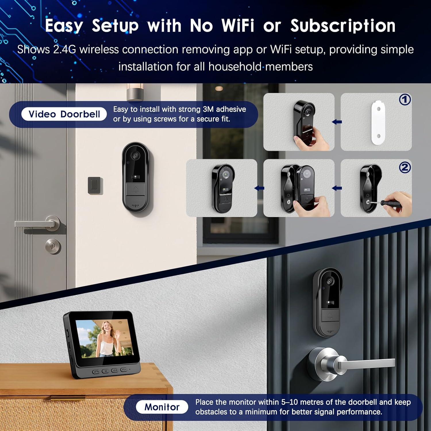 Wireless Video Doorbell Camera with 4.3 Inch IPS Display, 1080P HD Viewing, 170 Degree Wide Angle, Night Vision, Two Way Audio and IP65 Weather Resistant, No Monthly Fee Smart Doorbell for Home