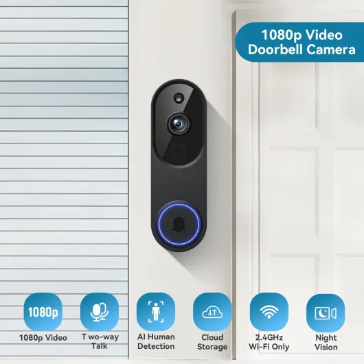 1080P Video Doorbell Camera, Smart Human Detection, Cloud Storage, Chime Included, Live View, 2-Way Audio, IR Night Vision, Wide-Angle Lens, Indoor/Outdoor Surveillance