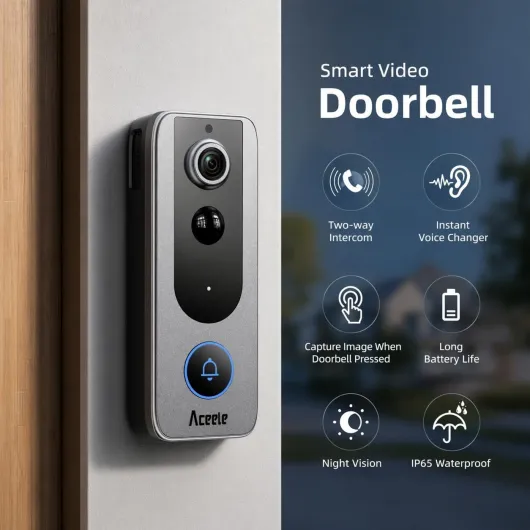 Smart Doorbell Wireless, Battery-Powered Wireless Cordless Doorbell wit PIR Motion Detection, Voice Changing & Dual-Band WiFi, IP65 Waterproof, 4000mAh 6-Month Battery Blue