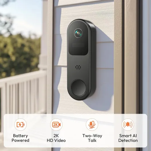Video Doorbell Camera Wireless, 2K HD Video Door bell Camera with Ring Chime, Smart AI Human Detection, Battery Operated, Night Vision, 2-Way Audio, 2.4G WiFi, Cloud Storage, Works with Alexa Black