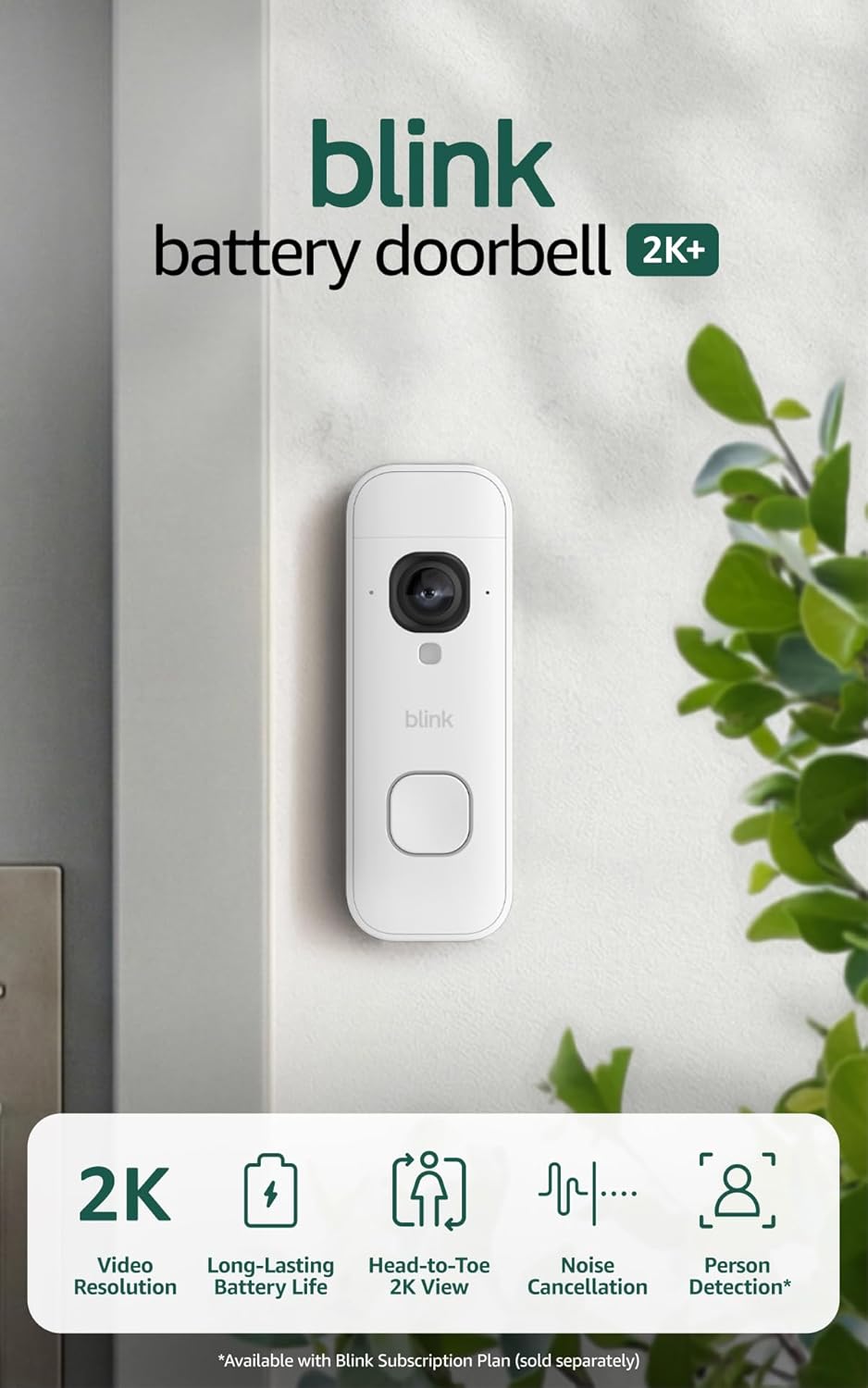 Battery Doorbell 2K+ (newest gen) - Head-to-toe view - 2K video - Enhanced audio - IP65 - Long-lasting battery life - Easy setup - Required Sync Module not included – Add-On (White) White Add-On Doorbell 2K