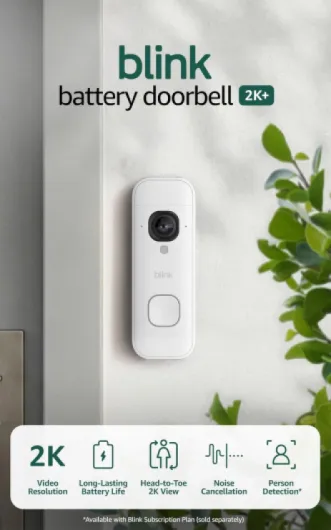 Battery Doorbell 2K+ (newest gen) - Head-to-toe view - 2K video - Enhanced audio - IP65 - Long-lasting battery life - Easy setup - Required Sync Module not included – Add-On (White) White Add-On Doorbell 2K
