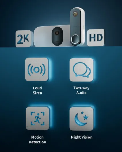 Floodlight Security Camera Outdoor and HD Video Doorbell, Quality 2K HDR, Colour Night Vision, Ringing Alarm Siren, Up to 3000 Lumen, 2-Way Talk, Free Trial of Arlo Secure Wireless Video Doorbell White HD & 2K Floodlight Bundle