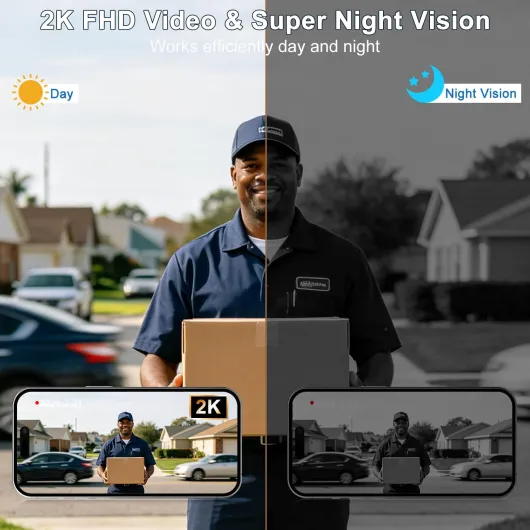 Video Doorbell Wireless Camera , 2K HD No Subscription Smart Door Bells Camera, PIR Motion Detection, Night Vision, 2-Way Audio, Battery Powered, Support SD Card/Cloud , 2.4G WiFi, Works with Alexa