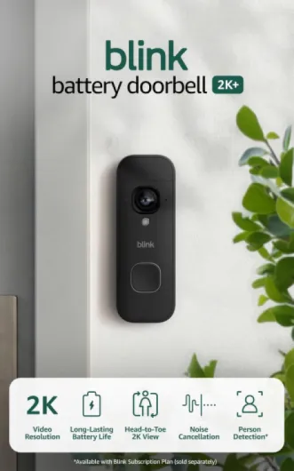 Battery Doorbell 2K+ (newest gen) - Head-to-toe view - 2K video - Enhanced audio - IP65 - Long-lasting battery life - Easy setup - Required Sync Module not included – Add-On (Black) Black Add-On Doorbell 2K